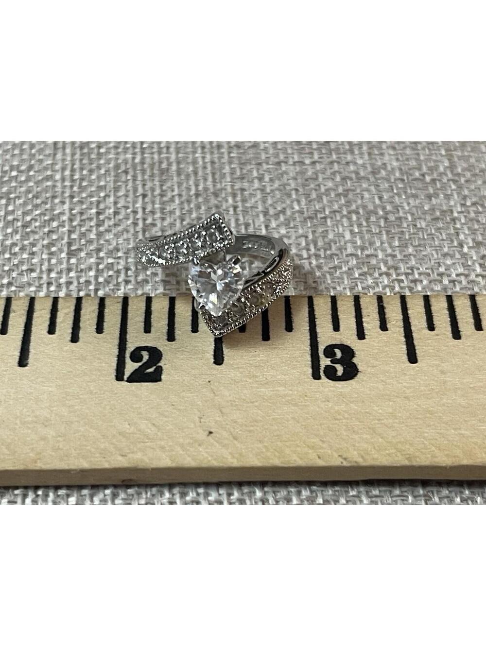 Sterling Silver Heart CZ Bypass Ring with Clear Crystal Accent Stones Size 6.75 - Picture 6 of 9